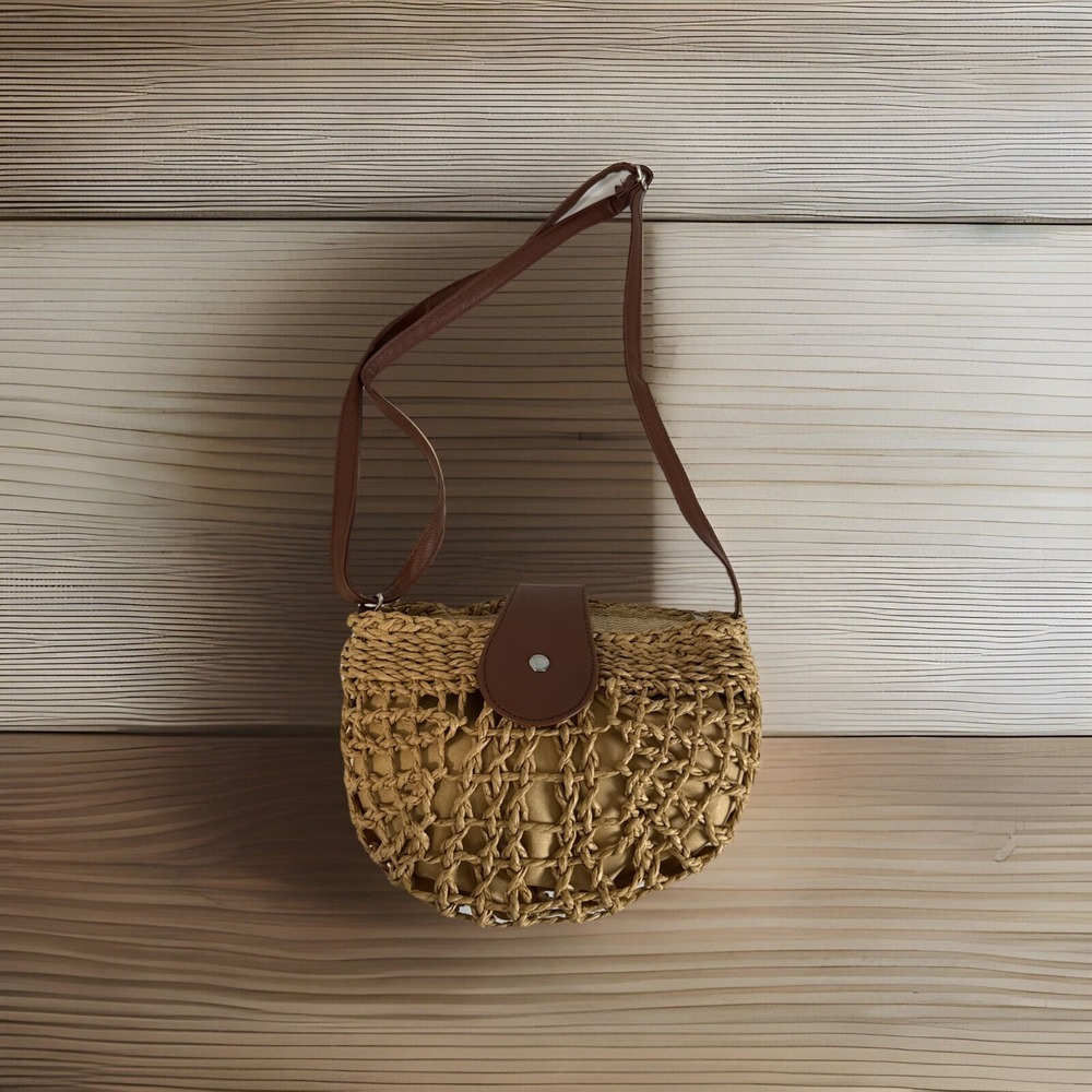 Straw Crossbody Bag Women New Small Purse Handbag Shoulder Bag Leather Strap